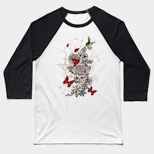 Roses and Butterfly Baseball T-Shirt